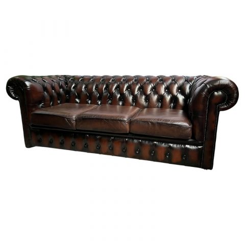 Chesterfield marron 3 places de 73 cm