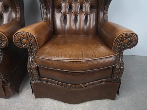 FAUTEUILS CHESTERFIELD CUIR MARRON