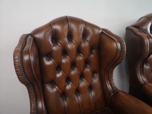 FAUTEUILS CHESTERFIELD CUIR MARRON