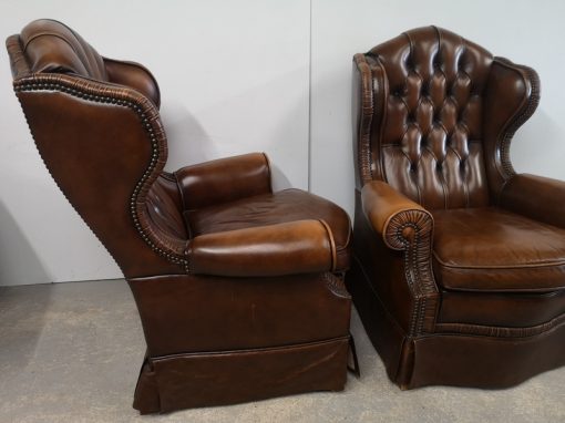 FAUTEUILS CHESTERFIELD CUIR MARRON